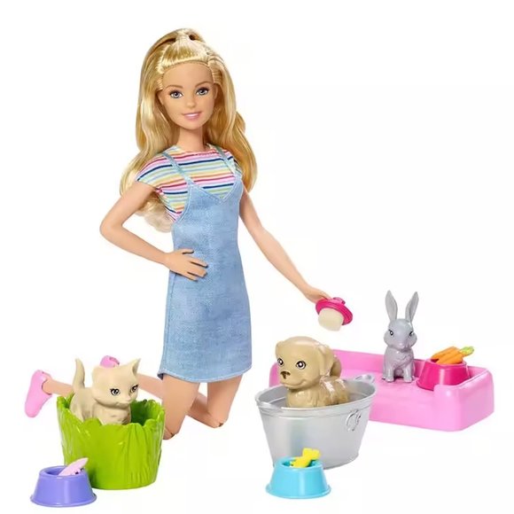 Barbie | Play 'N Wash Pets | Doll & Playset w/ 3 Color-Change Animals & 10 Accs - Picture 3 of 6